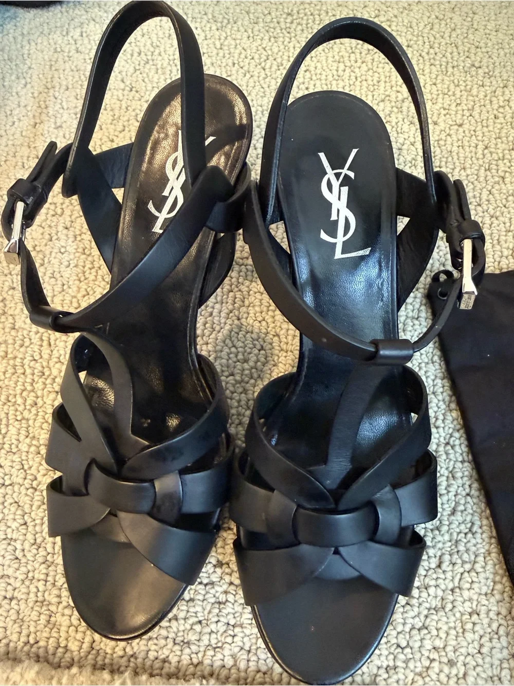 Saint Laurent Black Knotted T-Strap Platform Sandals - Picture 6 of 10